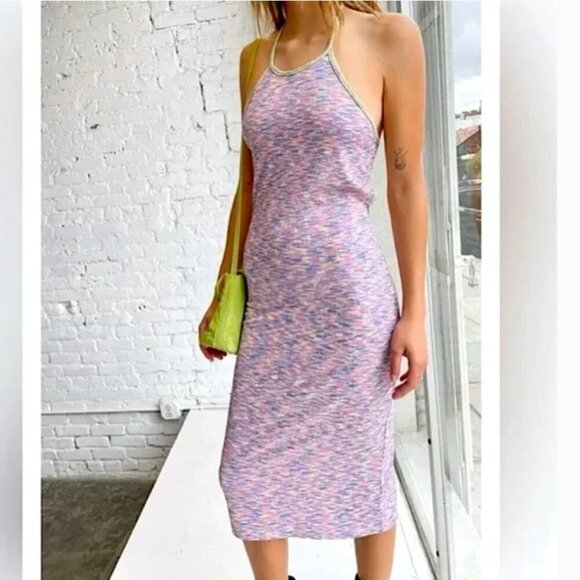 Lisa Says Gah! Julia Space Dye Y2K Ribbed Stretch Halter Midi Dress Size Small - Picture 1 of 13